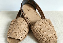 Beżowe skórzane buty sandały retro paski 39 skóra boho bohemian hippie