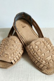 Beżowe skórzane buty sandały retro paski 39 skóra boho bohemian hippie-2