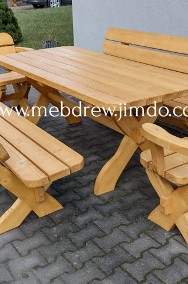 Zestaw Stół drewniany ogrodowy z ławkami i fotelami-2