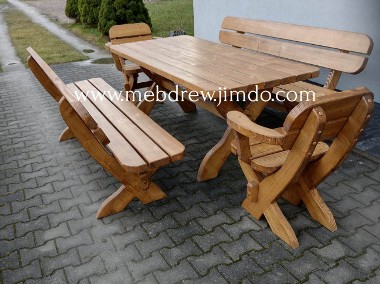 Zestaw Stół drewniany ogrodowy z ławkami i fotelami-1