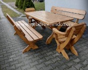 Zestaw Stół drewniany ogrodowy z ławkami i fotelami
