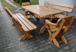 Zestaw Stół drewniany ogrodowy z ławkami i fotelami