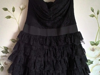 Czarna sukienka mini koronka 34 XS 36 S falbany falbanki romantyczna-1