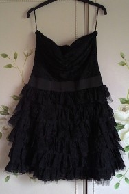 Czarna sukienka mini koronka 34 XS 36 S falbany falbanki romantyczna-2