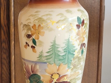 Secesyjny ręcznie malowany emalią opakowy wazon w jesiennych barwach-1