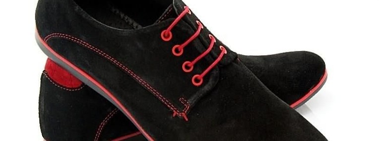 Czarno - Czerwone Męskie buty skórzane, ekskluzywna edycja - Kent 215-1