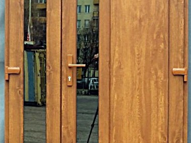 nowe drzwi złoty dąb PVC długa szyba wzmocnione zewnętrzne 130x210 cięka-1