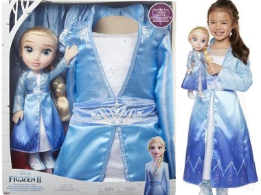 Kostium Elsa Frozen 2 Kraina Lodu 2w1 Lalka i Strój Sukienka 4-6 lat-1