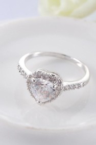 Nowy pierścionek srebrny kolor białe serce kamień cyrkonia-2