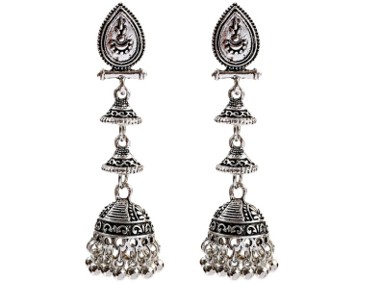 Nowe kolczyki indyjskie orientalne długie dzwonki srebrny kolor boho bohemian-1