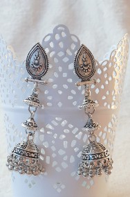 Nowe kolczyki indyjskie orientalne długie dzwonki srebrny kolor boho bohemian-2
