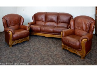 Zestaw wypoczynkowy skórzany: sofa z opcją spania typu belgijskiego + 2 fotele.-1