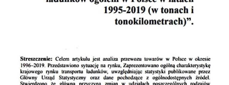 „Analiza zmian w przewozach﻿ ładunków ogółem w Polsce w latach﻿ 1995-2019”.-1