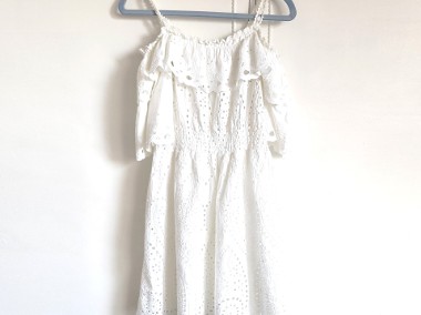 Biała bawełniana sukienka S 36 hiszpanka mini na lato haft angielski wzór-1