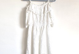 Biała bawełniana sukienka S 36 hiszpanka mini na lato haft angielski wzór