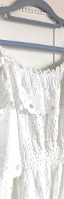 Biała bawełniana sukienka S 36 hiszpanka mini na lato haft angielski wzór-3