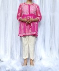 Bluzka tunika różowa róż S M haftowana etno boho orient szyfon lekka na lato