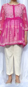 Bluzka tunika różowa róż S M haftowana etno boho orient szyfon lekka na lato-3