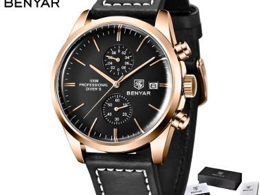 Zegarek męski Benyar 42mm złoty na pasku chronograf wodoszczelny WR100m box -1