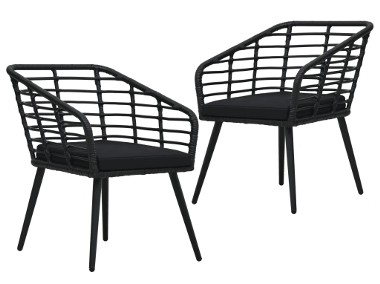 vidaXL Krzesła ogrodowe z poduszkami, 2 szt., polirattan, czarne48578-1