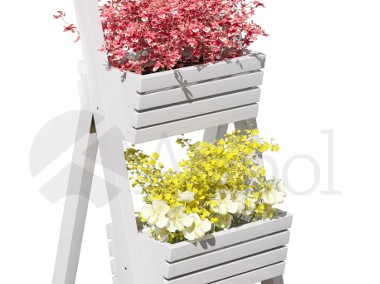 Duży biały kwietnik drewniany stojak na kwiaty-1