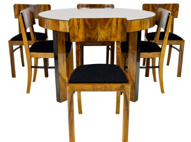 Okrągły rozkładany stół art deco i sześć krzeseł krzesła-1