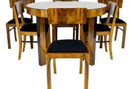 Okrągły rozkładany stół art deco i sześć krzeseł krzesła