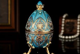 1 szt. Pudełko na Biżuterię w Kształcie Jaja, Emajlowane w Stylu Fabergé