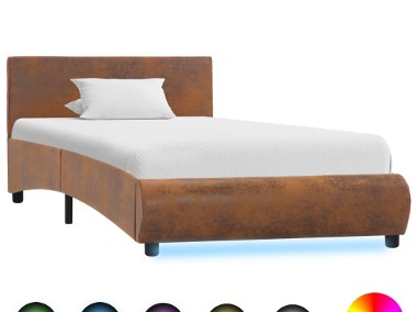 vidaXL Rama łóżka z LED, brązowa, tapicerowana tkaniną, 90 x 200 cm 285504-1