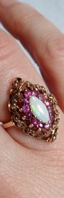 Złoty pierścionek z opalem i rubinami-3