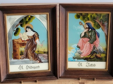 Ręcznie malowane obrazy na szkle św. Jakub i Hildegarda oprawione w ramy -1