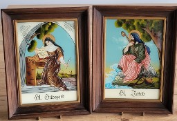 Ręcznie malowane obrazy na szkle św. Jakub i Hildegarda oprawione w ramy 
