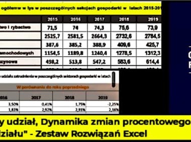 "Procentowy udział, Dynamika zmian procentowego udziału" Zestaw Rozwiązań Excel -1