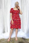 Kolorowa sukienka czerwona vintage retro XL 42 L 40 wiskoza lata 80