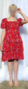 Kolorowa sukienka czerwona vintage retro XL 42 L 40 wiskoza lata 80-3