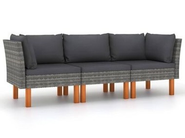 vidaXL 3-osobowa sofa ogrodowa z poduszkami, polirattan, szara-1