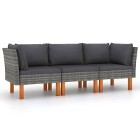 vidaXL 3-osobowa sofa ogrodowa z poduszkami, polirattan, szara