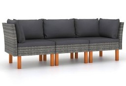 vidaXL 3-osobowa sofa ogrodowa z poduszkami, polirattan, szara