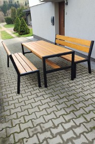 Stół drewniany loft ogrodowy metalowy stelaż ławki fotele zestaw-2