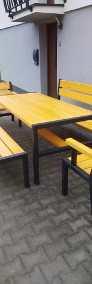 Stół drewniany loft ogrodowy metalowy stelaż ławki fotele zestaw-3