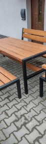 Stół drewniany loft ogrodowy metalowy stelaż ławki fotele zestaw-4