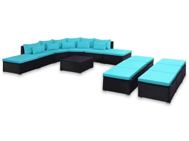 vidaXL Ogrodowy zestaw wypoczynkowy z poduszkami, 9 części, niebieski44204-1