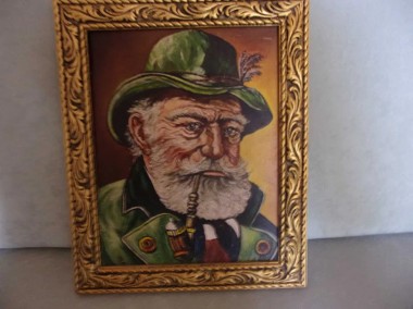 Stary obraz olejny " Fajkarz" na płótnie w ładnej drewnianej  ramie  40 x 33 cm-1
