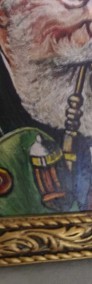Stary obraz olejny " Fajkarz" na płótnie w ładnej drewnianej  ramie  40 x 33 cm-3