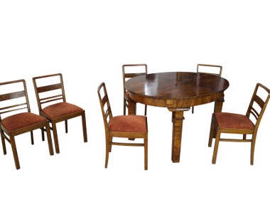Stół i 6 krzeseł art - deco w orzechu / stan BDB / antyki-1