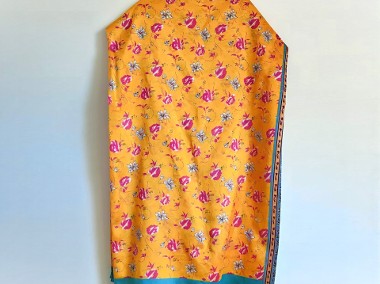 Vintage saree sari żółte w kwiaty floral indyjska sukienka retro orient-1