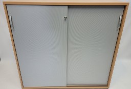 Szafa biurowa aktowa buk/srebrna z rozsuwanymi drzwiami