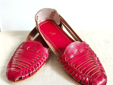 Czerwone skórzane buty sandały retro paski 40 skóra boho bohemian hippie-1