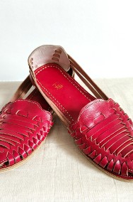 Czerwone skórzane buty sandały retro paski 40 skóra boho bohemian hippie-2