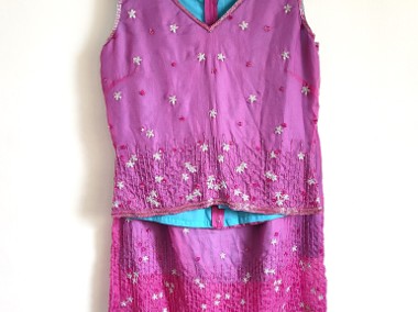 Różówy komplet spódnica top jedwab koraliki haft Barbie orient Bollywood-1